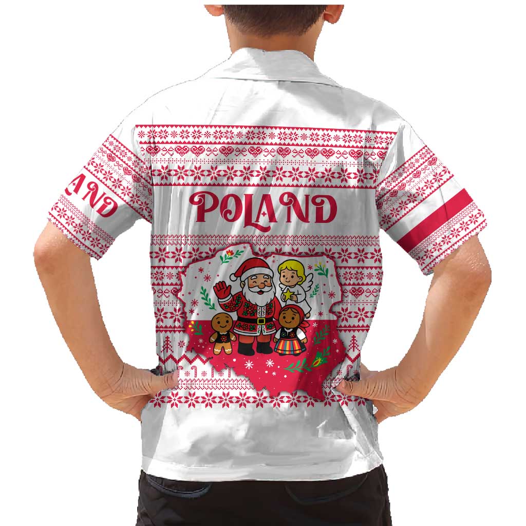 Poland Christmas Family Matching Mermaid Dress and Hawaiian Shirt with Santa Children Gingerbread Map Outline and Red Snowflake Knit Pattern Design - Wonder Print Shop