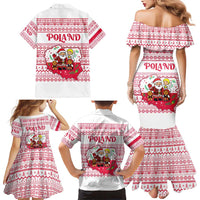 Poland Christmas Family Matching Mermaid Dress and Hawaiian Shirt with Santa Children Gingerbread Map Outline and Red Snowflake Knit Pattern Design - Wonder Print Shop