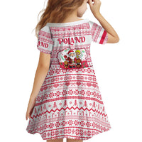 Poland Christmas Family Matching Off The Shoulder Long Sleeve Dress and Hawaiian Shirt with Santa Children Gingerbread Map Outline and Red Snowflake Knit Pattern Design - Wonder Print Shop