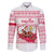 Poland Christmas Family Matching Off The Shoulder Long Sleeve Dress and Hawaiian Shirt with Santa Children Gingerbread Map Outline and Red Snowflake Knit Pattern Design - Wonder Print Shop