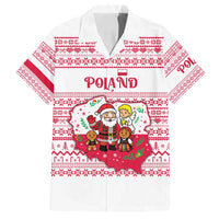 Poland Christmas Family Matching Off Shoulder Maxi Dress and Hawaiian Shirt with Santa Children Gingerbread Map Outline and Red Snowflake Knit Pattern Design - Wonder Print Shop