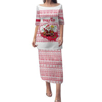Poland Christmas Family Matching Puletasi and Hawaiian Shirt with Santa Children Gingerbread Map Outline and Red Snowflake Knit Pattern Design - Wonder Print Shop