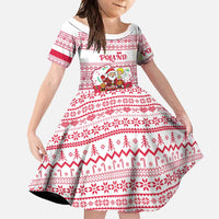 Poland Christmas Family Matching Summer Maxi Dress and Hawaiian Shirt with Santa Children Gingerbread Map Outline and Red Snowflake Knit Pattern Design - Wonder Print Shop
