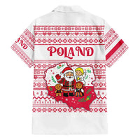 Poland Christmas Family Matching Summer Maxi Dress and Hawaiian Shirt with Santa Children Gingerbread Map Outline and Red Snowflake Knit Pattern Design - Wonder Print Shop