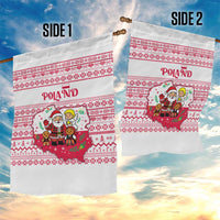 Poland Christmas Garden Flag with Santa Children Gingerbread Map Outline and Red Snowflake Knit Pattern Design - Wonder Print Shop
