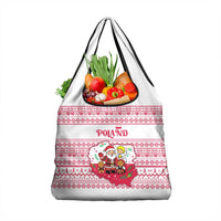 Poland Christmas Grocery Bag with Santa Children Gingerbread Map Outline and Red Snowflake Knit Pattern Design - Wonder Print Shop
