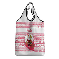 Poland Christmas Grocery Bag with Santa Children Gingerbread Map Outline and Red Snowflake Knit Pattern Design - Wonder Print Shop