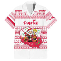 Poland Christmas Hawaiian Shirt with Santa Children Gingerbread Map Outline and Red Snowflake Knit Pattern Design - Wonder Print Shop