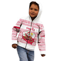 Poland Christmas Kid Hoodie with Santa Children Gingerbread Map Outline and Red Snowflake Knit Pattern Design - Wonder Print Shop
