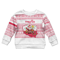 Poland Christmas Kid Ugly Christmas Sweater with Santa Children Gingerbread Map Outline and Red Snowflake Knit Pattern Design - Wonder Print Shop