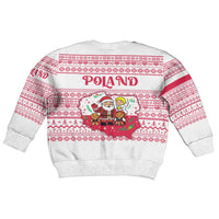 Poland Christmas Kid Ugly Christmas Sweater with Santa Children Gingerbread Map Outline and Red Snowflake Knit Pattern Design - Wonder Print Shop