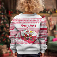 Poland Christmas Kid Ugly Christmas Sweater with Santa Children Gingerbread Map Outline and Red Snowflake Knit Pattern Design - Wonder Print Shop