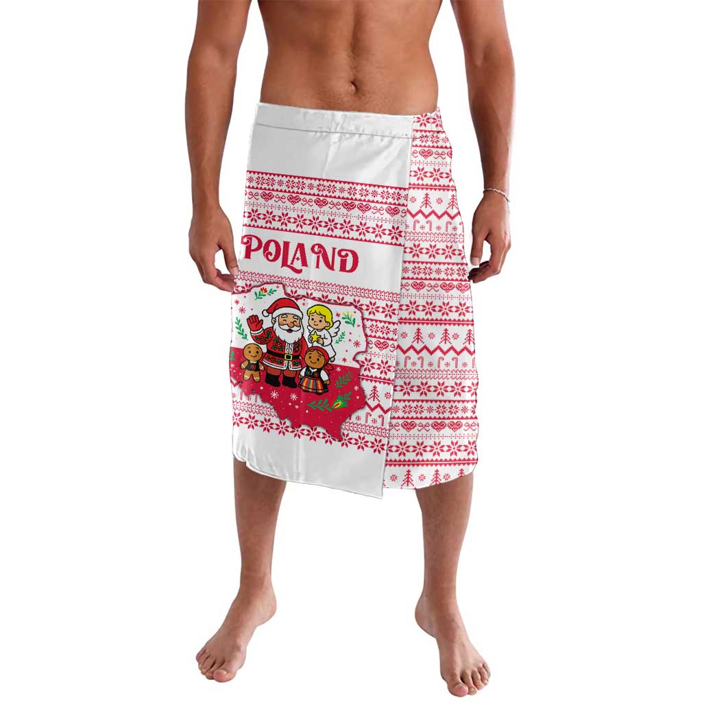 Poland Christmas Lavalava with Santa Children Gingerbread Map Outline and Red Snowflake Knit Pattern Design - Wonder Print Shop