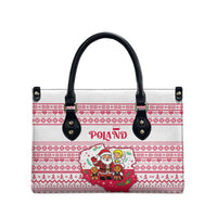 Poland Christmas Leather Bag with Santa Children Gingerbread Map Outline and Red Snowflake Knit Pattern Design - Wonder Print Shop