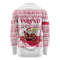 Poland Christmas Long Sleeve Shirt with Santa Children Gingerbread Map Outline and Red Snowflake Knit Pattern Design - Wonder Print Shop