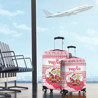 Poland Christmas Luggage Cover with Santa Children Gingerbread Map Outline and Red Snowflake Knit Pattern Design - Wonder Print Shop