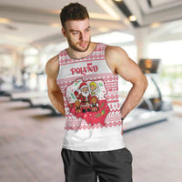 Poland Christmas Men Tank Top with Santa Children Gingerbread Map Outline and Red Snowflake Knit Pattern Design - Wonder Print Shop