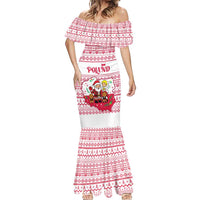 Poland Christmas Mermaid Dress with Santa Children Gingerbread Map Outline and Red Snowflake Knit Pattern Design - Wonder Print Shop