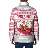Poland Christmas Padded Jacket with Santa Children Gingerbread Map Outline and Red Snowflake Knit Pattern Design - Wonder Print Shop