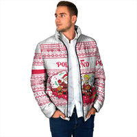 Poland Christmas Padded Jacket with Santa Children Gingerbread Map Outline and Red Snowflake Knit Pattern Design - Wonder Print Shop