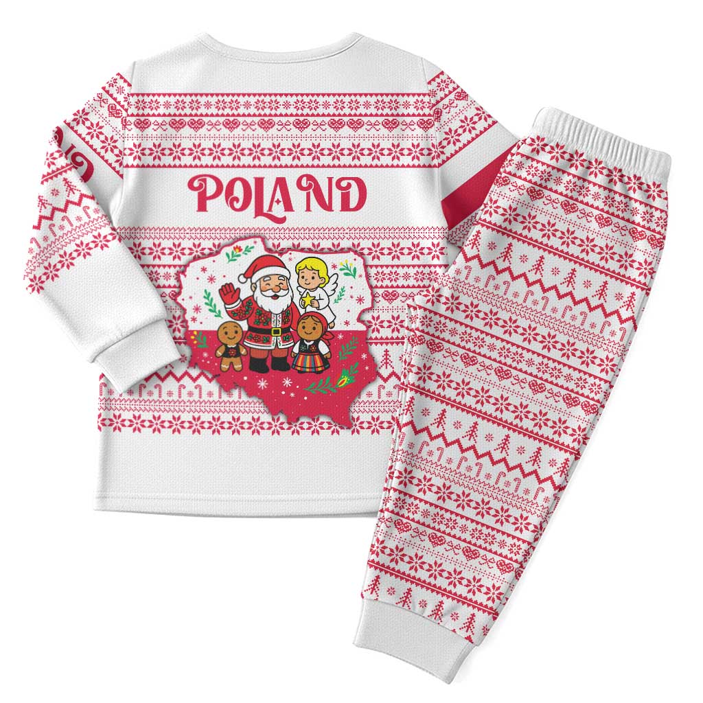 Poland Christmas Pajama Set with Santa Children Gingerbread Map Outline and Red Snowflake Knit Pattern Design - Wonder Print Shop