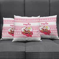 Poland Christmas Pillow Cover with Santa Children Gingerbread Map Outline and Red Snowflake Knit Pattern Design - Wonder Print Shop