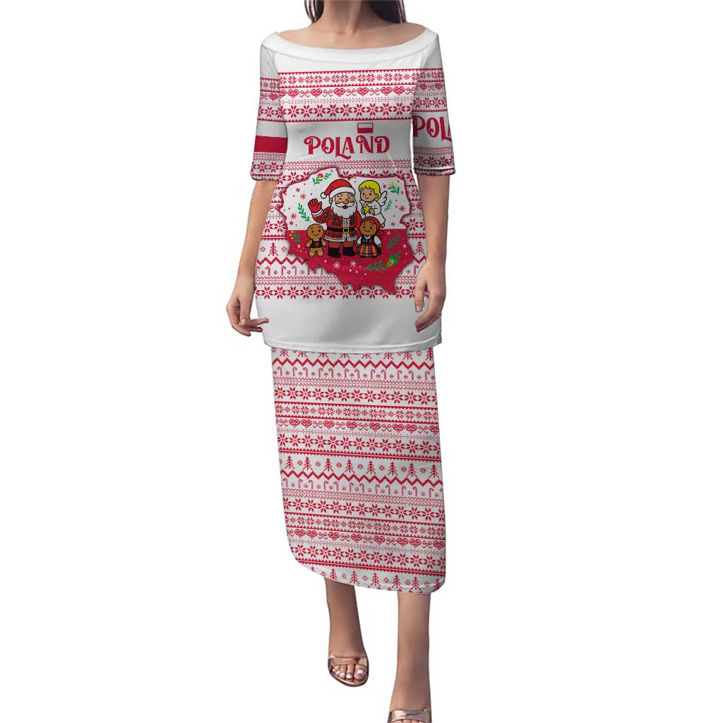 Poland Christmas Puletasi with Santa Children Gingerbread Map Outline and Red Snowflake Knit Pattern Design - Wonder Print Shop