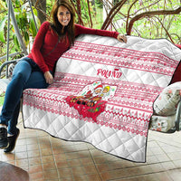 Poland Christmas Quilt with Santa Children Gingerbread Map Outline and Red Snowflake Knit Pattern Design - Wonder Print Shop
