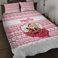 Poland Christmas Quilt Bed Set with Santa Children Gingerbread Map Outline and Red Snowflake Knit Pattern Design - Wonder Print Shop
