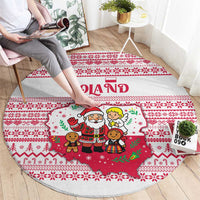 Poland Christmas Round Carpet with Santa Children Gingerbread Map Outline and Red Snowflake Knit Pattern Design - Wonder Print Shop