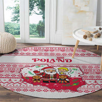 Poland Christmas Round Carpet with Santa Children Gingerbread Map Outline and Red Snowflake Knit Pattern Design - Wonder Print Shop