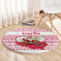 Poland Christmas Round Carpet with Santa Children Gingerbread Map Outline and Red Snowflake Knit Pattern Design - Wonder Print Shop