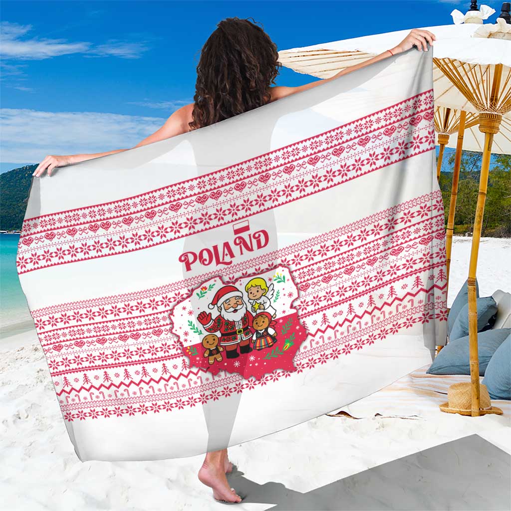 Poland Christmas Sarong with Santa Children Gingerbread Map Outline and Red Snowflake Knit Pattern Design - Wonder Print Shop