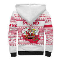 Poland Christmas Sherpa Hoodie with Santa Children Gingerbread Map Outline and Red Snowflake Knit Pattern Design - Wonder Print Shop