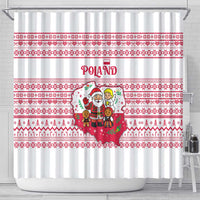 Poland Christmas Shower Curtain with Santa Children Gingerbread Map Outline and Red Snowflake Knit Pattern Design - Wonder Print Shop