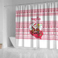 Poland Christmas Shower Curtain with Santa Children Gingerbread Map Outline and Red Snowflake Knit Pattern Design - Wonder Print Shop
