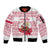 Poland Christmas Sleeve Zip Bomber Jacket with Santa Children Gingerbread Map Outline and Red Snowflake Knit Pattern Design - Wonder Print Shop