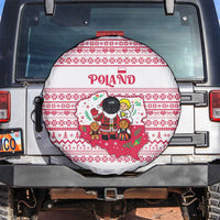 Poland Christmas Spare Tire Cover with Santa Children Gingerbread Map Outline and Red Snowflake Knit Pattern Design - Wonder Print Shop