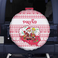 Poland Christmas Spare Tire Cover with Santa Children Gingerbread Map Outline and Red Snowflake Knit Pattern Design - Wonder Print Shop