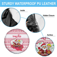 Poland Christmas Spare Tire Cover with Santa Children Gingerbread Map Outline and Red Snowflake Knit Pattern Design - Wonder Print Shop