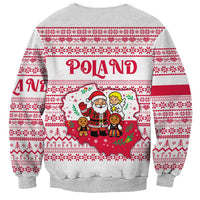Poland Christmas Sweatshirt with Santa Children Gingerbread Map Outline and Red Snowflake Knit Pattern Design - Wonder Print Shop