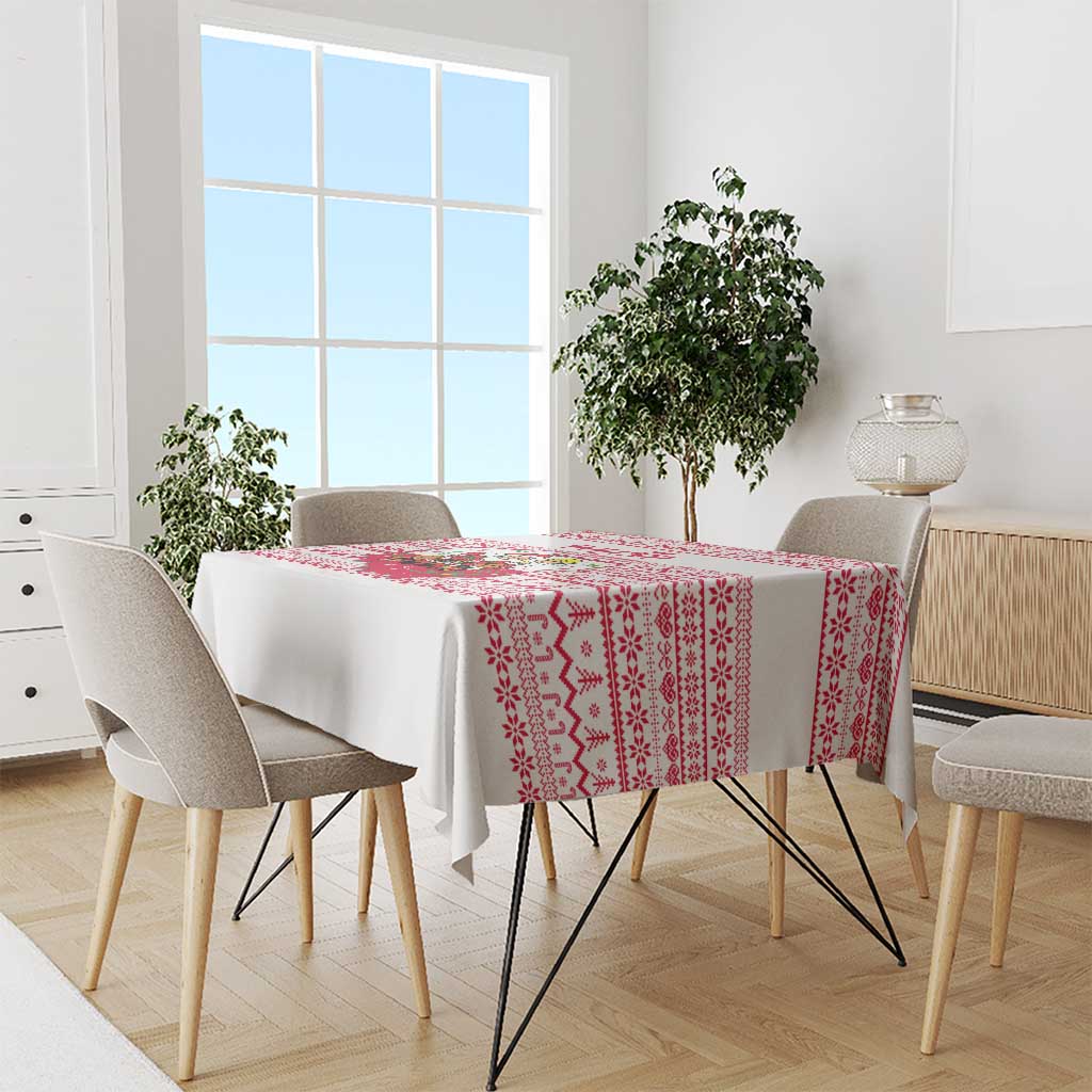 Poland Christmas Tablecloth with Santa Children Gingerbread Map Outline and Red Snowflake Knit Pattern Design - Wonder Print Shop