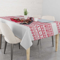 Poland Christmas Tablecloth with Santa Children Gingerbread Map Outline and Red Snowflake Knit Pattern Design - Wonder Print Shop