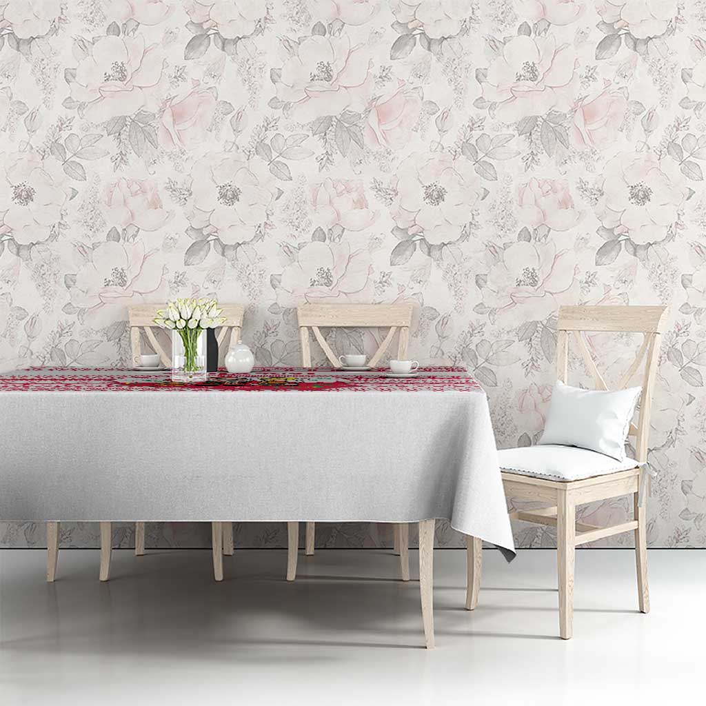 Poland Christmas Tablecloth with Santa Children Gingerbread Map Outline and Red Snowflake Knit Pattern Design - Wonder Print Shop