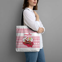 Poland Christmas Tote Bag with Santa Children Gingerbread Map Outline and Red Snowflake Knit Pattern Design - Wonder Print Shop
