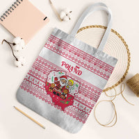 Poland Christmas Tote Bag with Santa Children Gingerbread Map Outline and Red Snowflake Knit Pattern Design - Wonder Print Shop