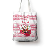 Poland Christmas Tote Bag with Santa Children Gingerbread Map Outline and Red Snowflake Knit Pattern Design - Wonder Print Shop