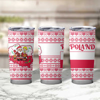 Poland Christmas Tumbler Cup with Santa Children Gingerbread Map Outline and Red Snowflake Knit Pattern Design - Wonder Print Shop