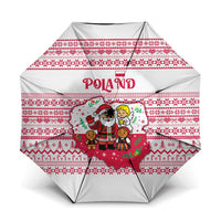 Poland Christmas Umbrella with Santa Children Gingerbread Map Outline and Red Snowflake Knit Pattern Design - Wonder Print Shop