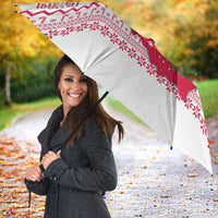 Poland Christmas Umbrella with Santa Children Gingerbread Map Outline and Red Snowflake Knit Pattern Design - Wonder Print Shop